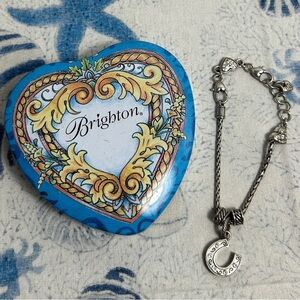 Brighton Heart Slide Charm Bracelet with Horseshoe Good Luck, 2 Spacers & Tin